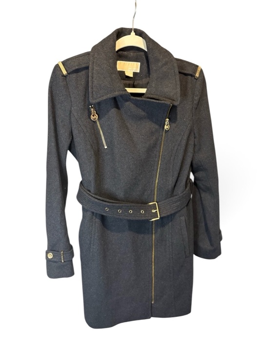 Michael Kors Jackets & Blazers - Michael Kors Black Wool-Blend Belted Trench Coat with Gold Hardware